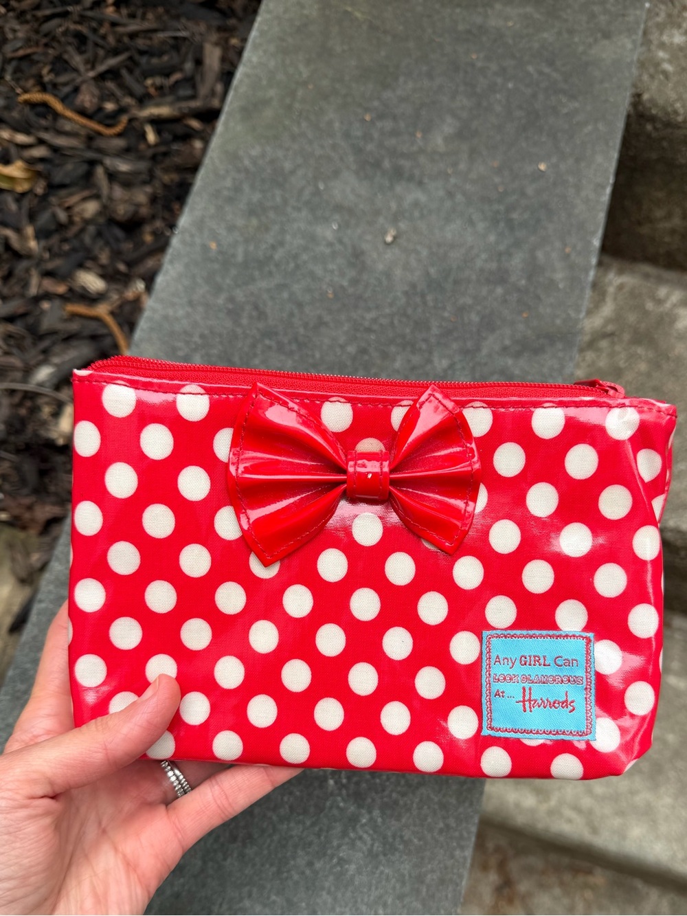 Rare vintage Harrods makeup bag EUC! Adorable polka dots -roomy